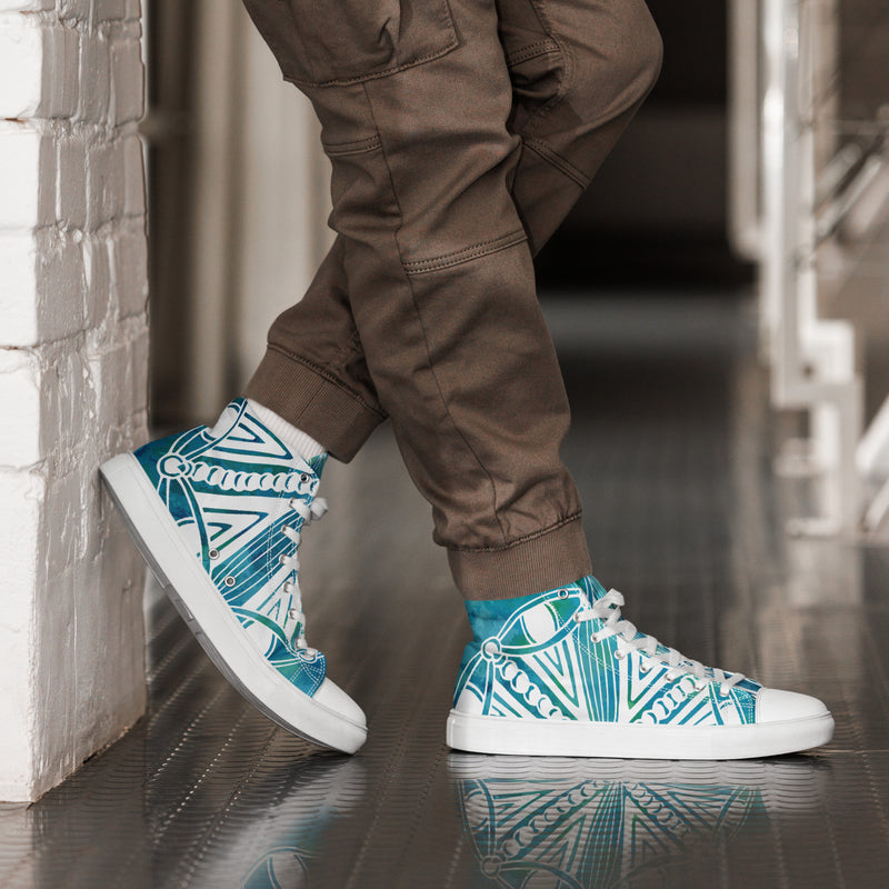 Teal Abstract High Top #64 - Opposite Side | HA!LO Canvas Sneakers