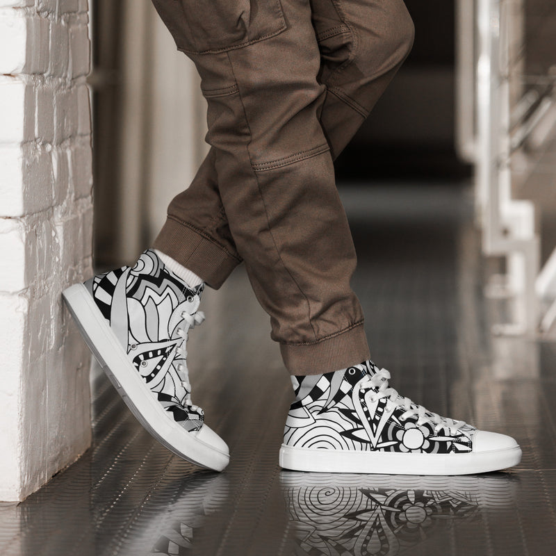Abstract B&W High Top #89 - Opposite Side | HA!LO Canvas Sneakers