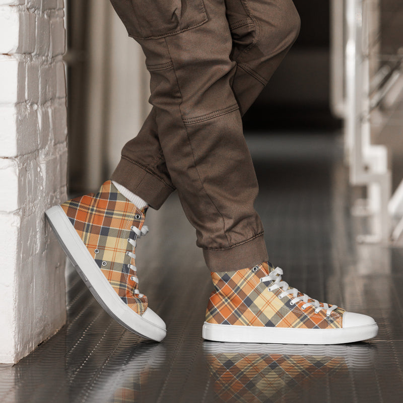 Orange Plaid Dad High Top #166 - Opposite Side | HA!LO Canvas Sneakers