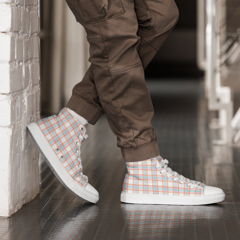 Peach Plaid High Top #196 - Opposite Side | HA!LO Canvas Sneakers
