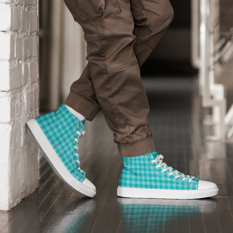Teal Gingham High Top #200 - Opposite Side | HA!LO Canvas Sneakers