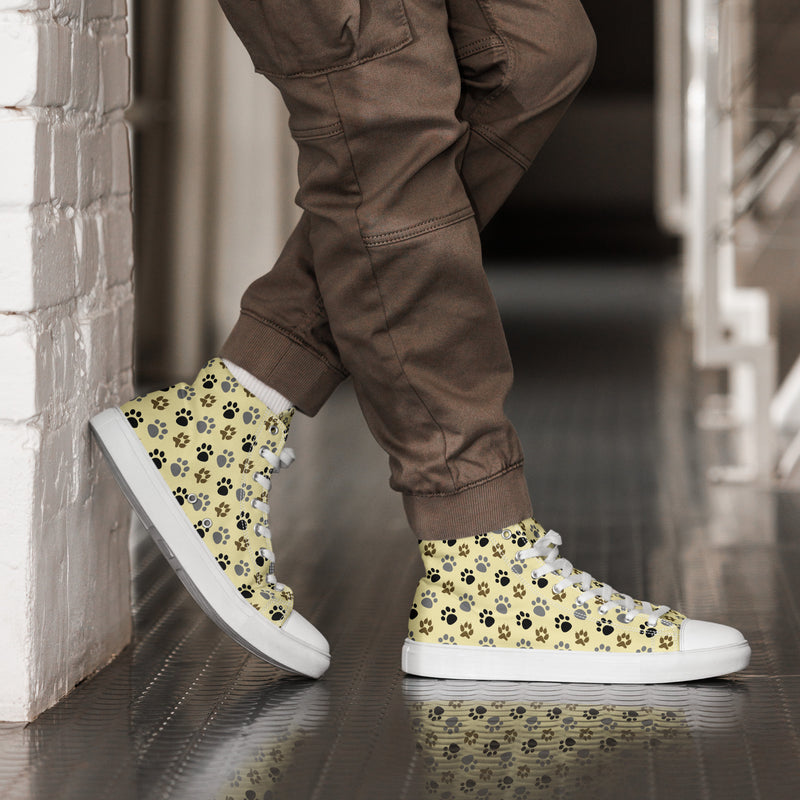 Paw Print Cream High Top #213 - Opposite Side | HA!LO Canvas Sneakers