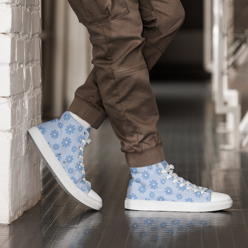 Blue Floral High Top #241 - Opposite Side | HA!LO Canvas Sneakers