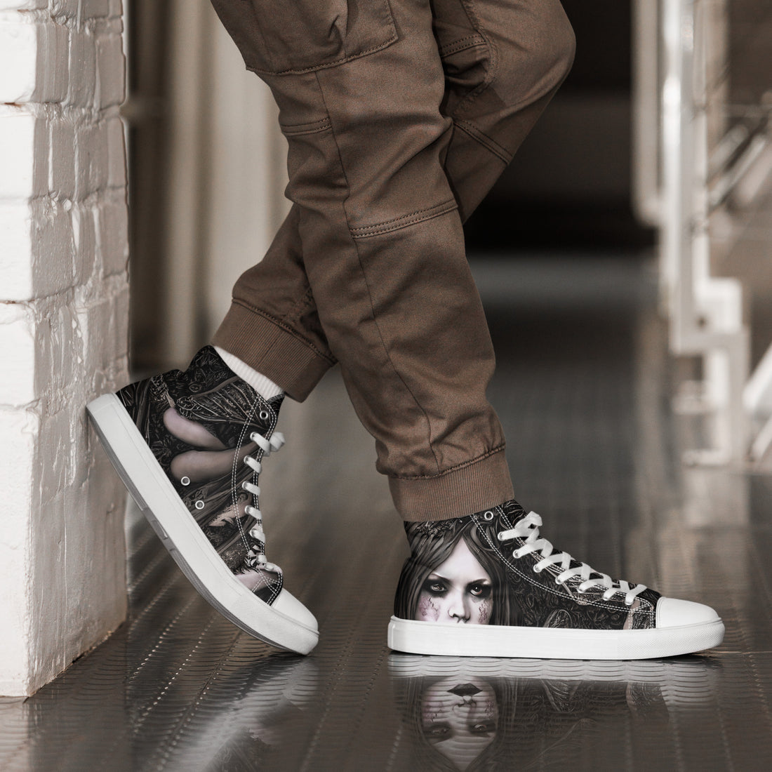 Men's Halloween Gothic Girl High Top Sneakers 322 - ShipSneakers.com
