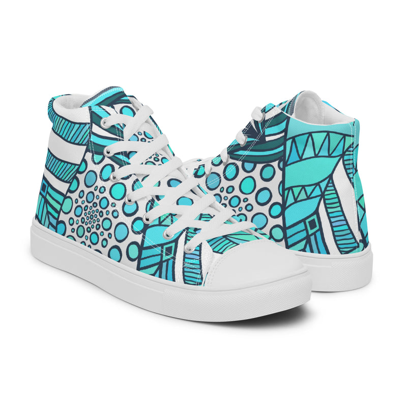 Teal Patchwork High Top #50 - Top Down View | HA!LO Canvas Sneakers