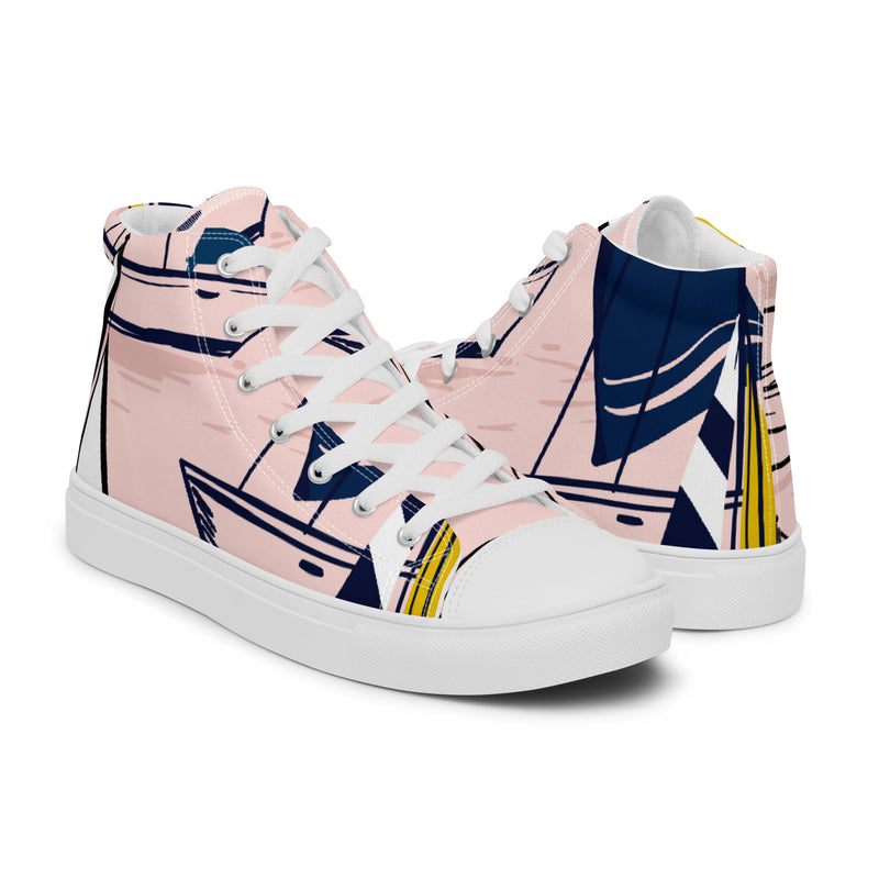 Pink Line Art High Top #56 - Top Down View | HA!LO Canvas Sneakers
