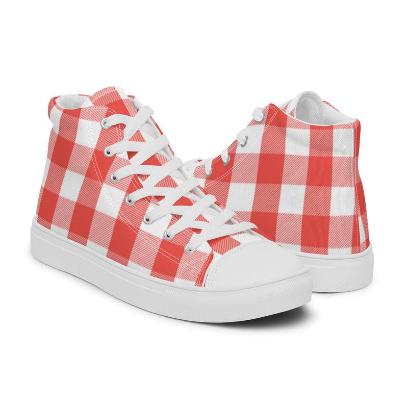 Red Gingham High Top #101 - Top Down View | HA!LO Canvas Sneakers