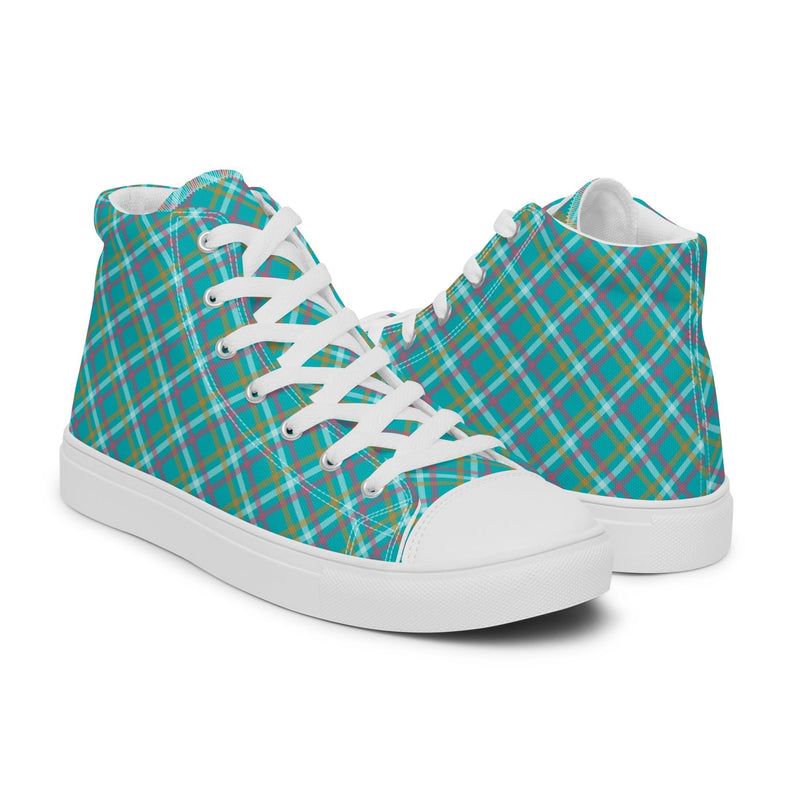 Teal Plaid High Top #192 - Top Down View | HA!LO Canvas Sneakers