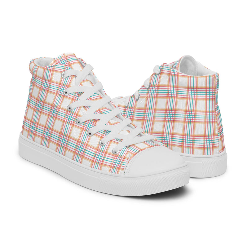 Peach Plaid High Top #196 - Top Down View | HA!LO Canvas Sneakers
