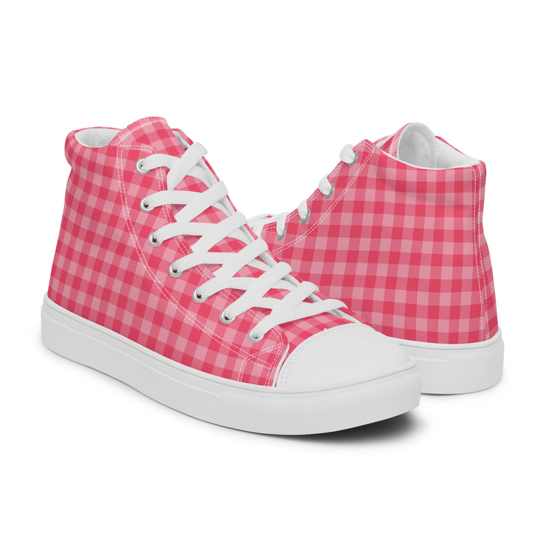 Pink Gingham High Top #198 - Top Down View | HA!LO Canvas Sneakers