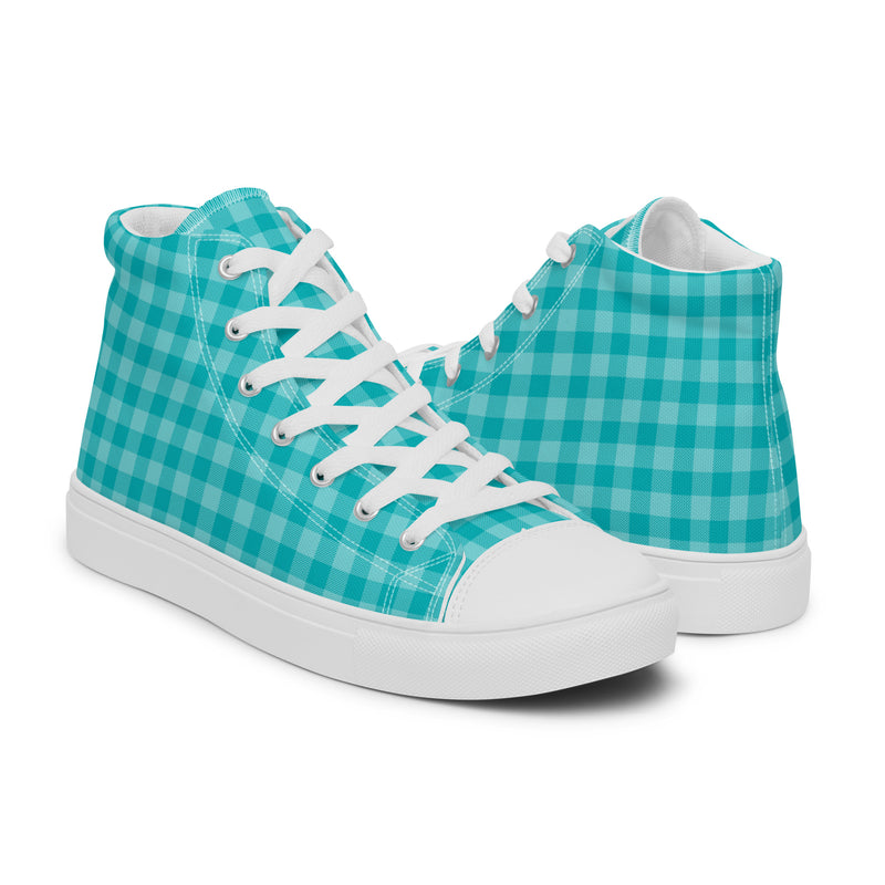 Teal Gingham High Top #200 - Top Down View | HA!LO Canvas Sneakers