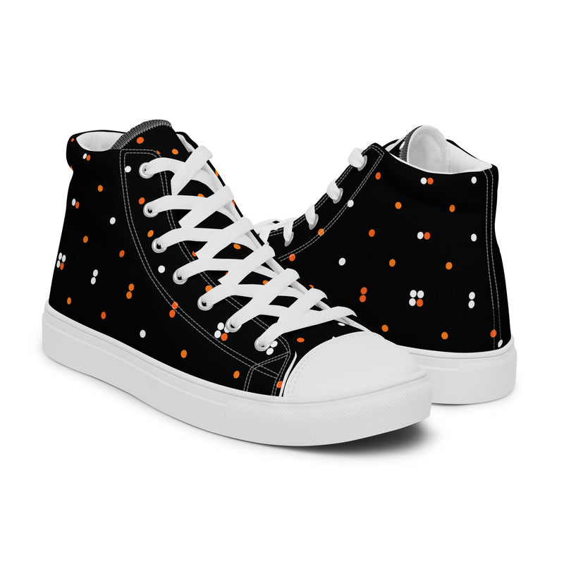 Black Orange Dot High Top #246 - Top Down View | HA!LO Canvas Sneakers