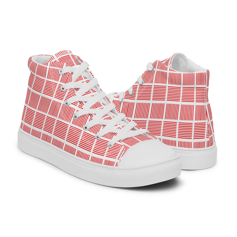 Red Grid High Top #294 - Top Down View | HA!LO Canvas Sneakers