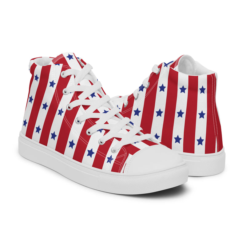 Red Stripe High Top #348 - Top Down View | HA!LO Canvas Sneakers