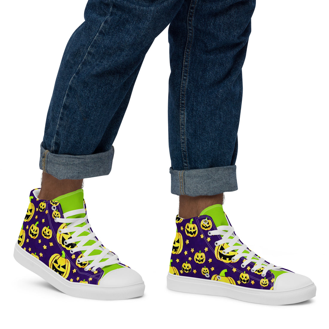 Men's Halloween Pumpkin Party High Top Sneakers 323 - ShipSneakers.com