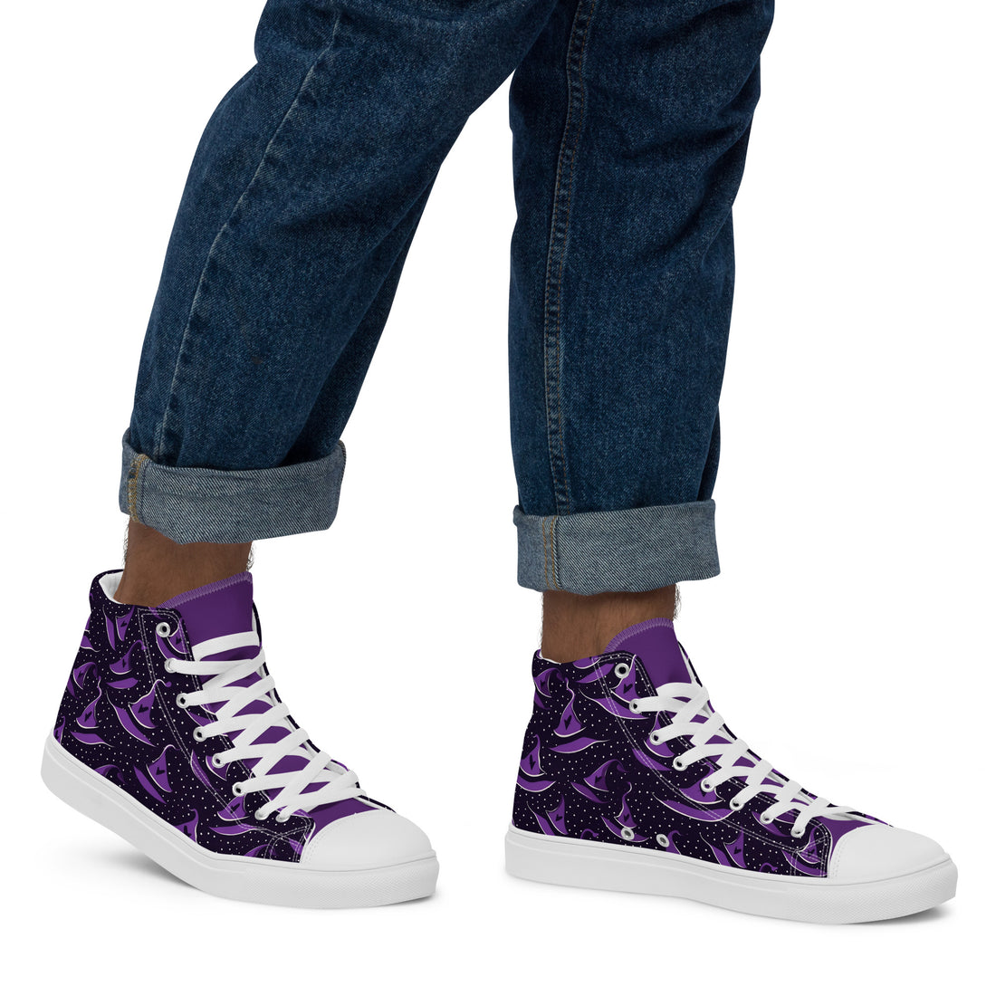 Men's Halloween Purple Witch Hat High Top Sneakers 329 - ShipSneakers.com