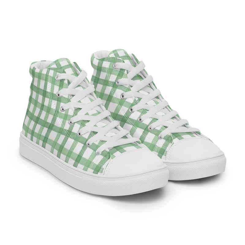 Green Gingham High Top #21 - Front View | HA!LO Canvas Sneakers