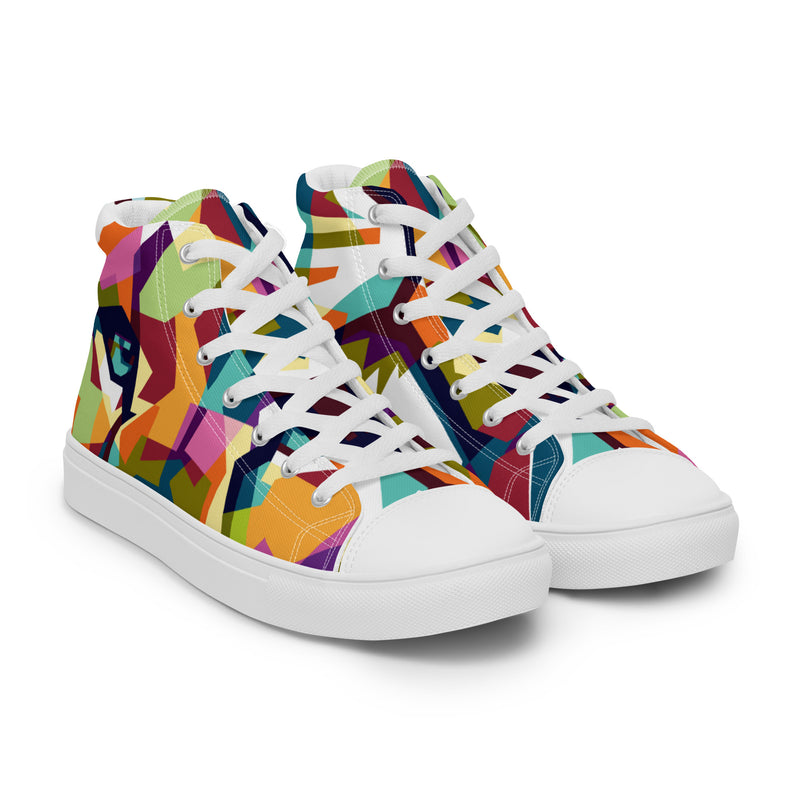Cubist Face High Top #49 - Front View | HA!LO Canvas Sneakers
