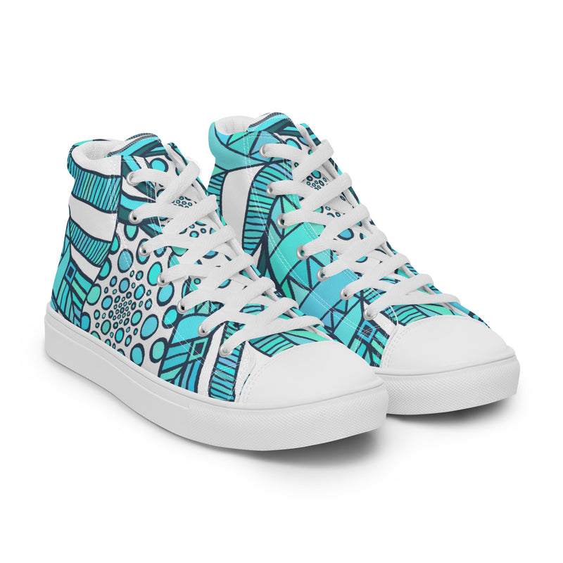 Teal Patchwork High Top #50 - Front View | HA!LO Canvas Sneakers