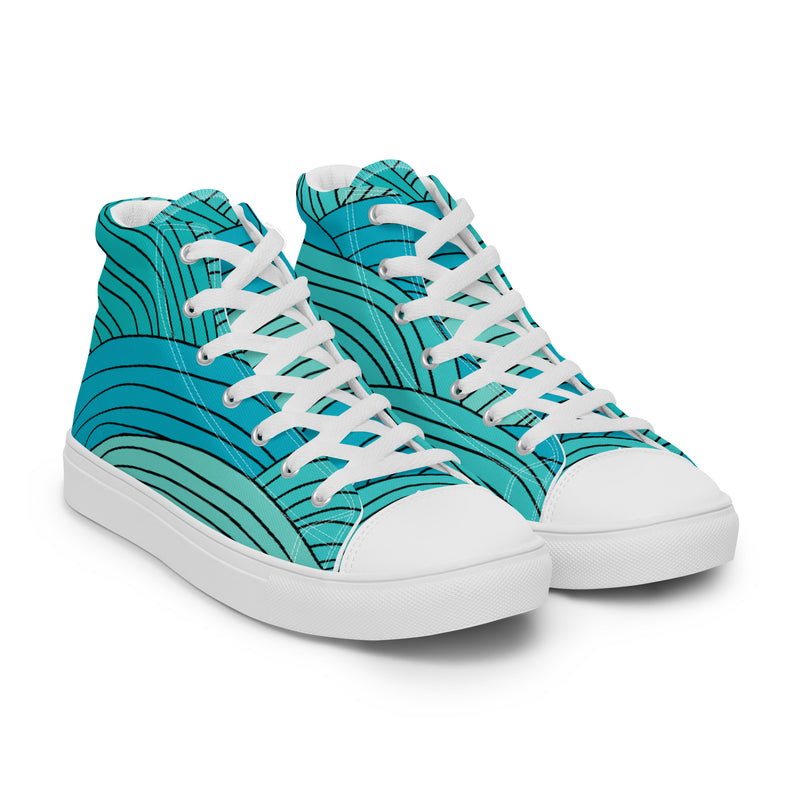 Teal Wave High Top #60 - Front View | HA!LO Canvas Sneakers