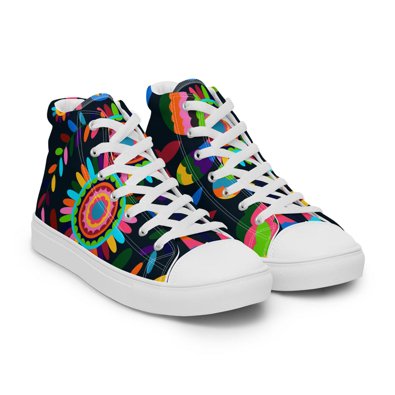 Neon Mandala High Top #92 - Front View | HA!LO Canvas Sneakers