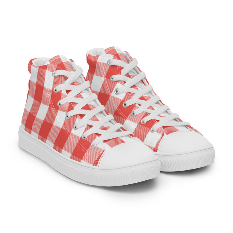 Red Gingham High Top #101 - Front View | HA!LO Canvas Sneakers