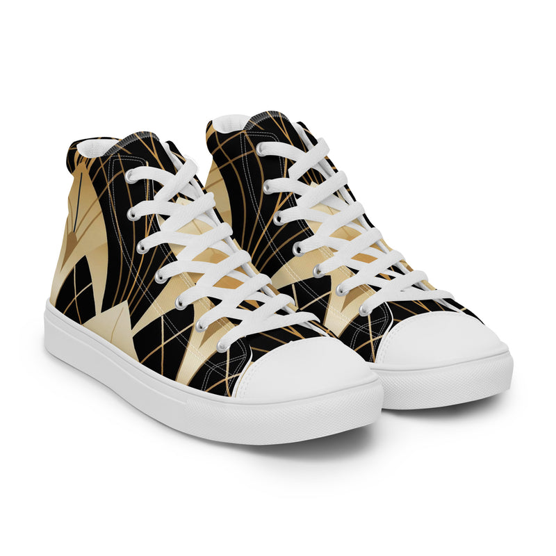 Art Deco Gold High Top #138 - Front View | HA!LO Canvas Sneakers