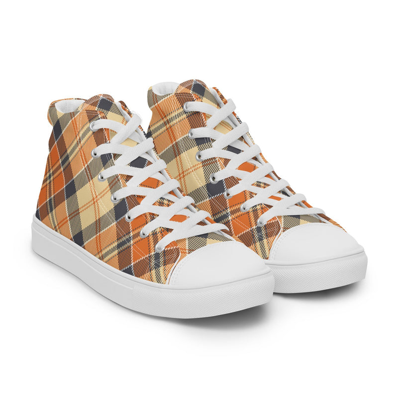 Orange Plaid Dad High Top #166 - Front View | HA!LO Canvas Sneakers