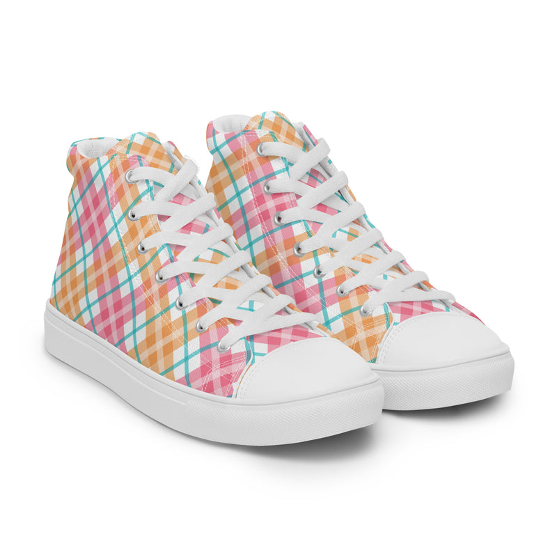 Rainbow Plaid High Top #202 - Front View | HA!LO Canvas Sneakers