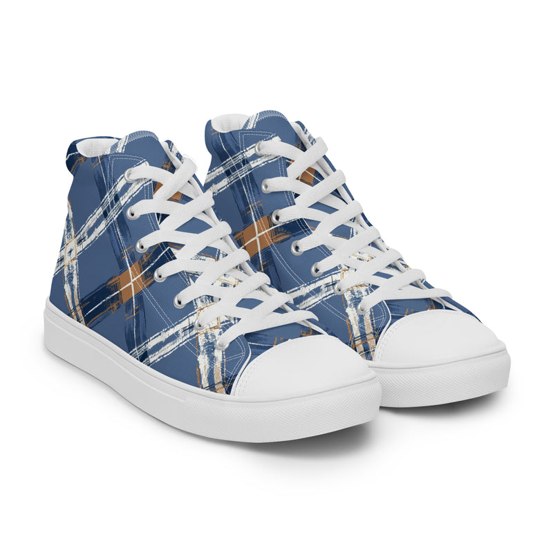 Blue Plaid High Top #229 - Front View | HA!LO Canvas Sneakers
