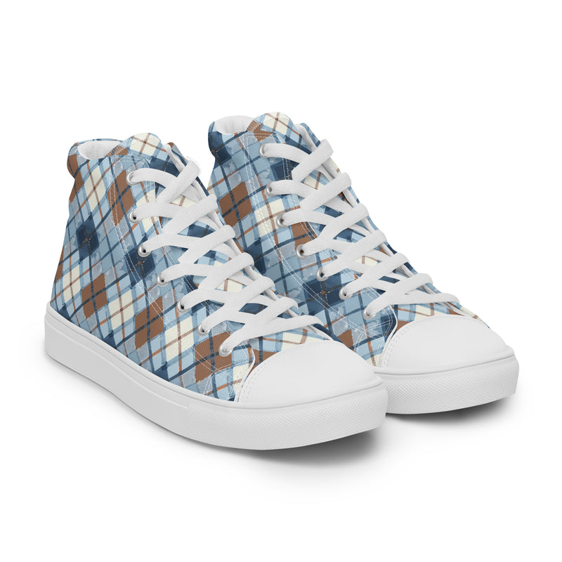 Blue Argyle High Top #233 - Front View | HA!LO Canvas Sneakers