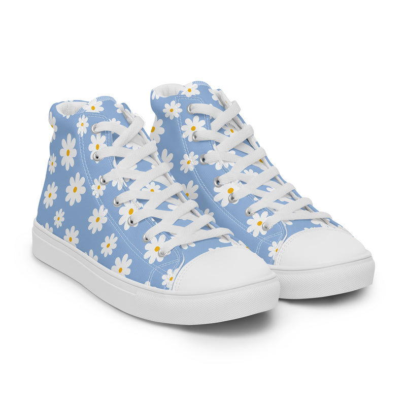 Blue Daisy High Top #238 - Front View | HA!LO Canvas Sneakers