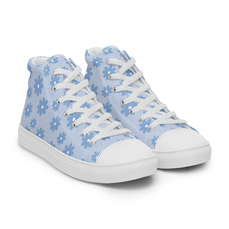 Blue Floral High Top #241 - Front View | HA!LO Canvas Sneakers