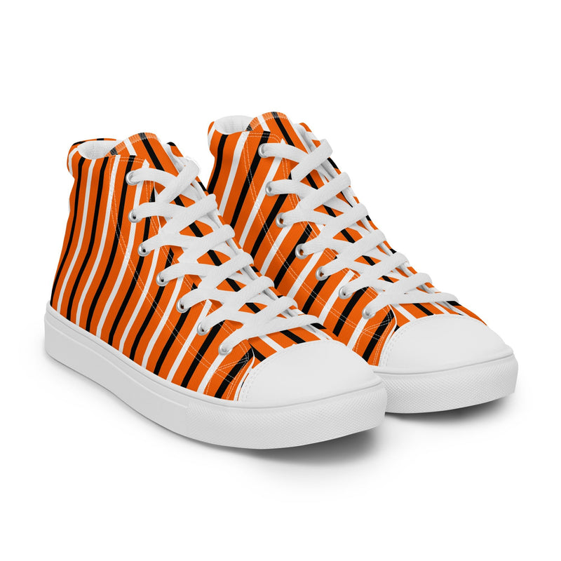 Orange Heart Stripe High Top #245 - Front View | HA!LO Canvas Sneakers