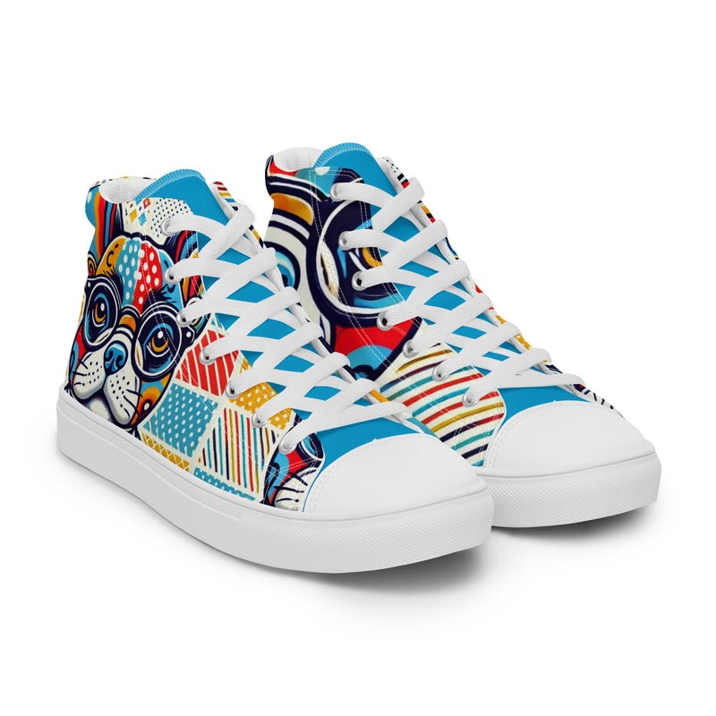 Pop Art Frenchie High Top #297 - Front View | HA!LO Canvas Sneakers