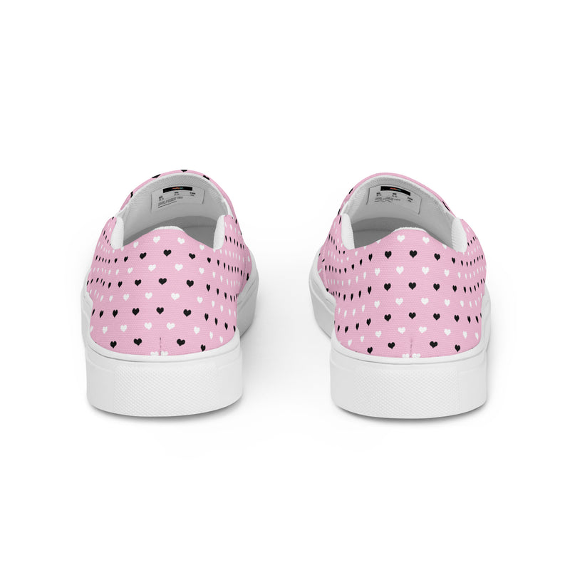 Pink Dot Small Slip-On #68 - Angled View | HA!LO Canvas Sneakers
