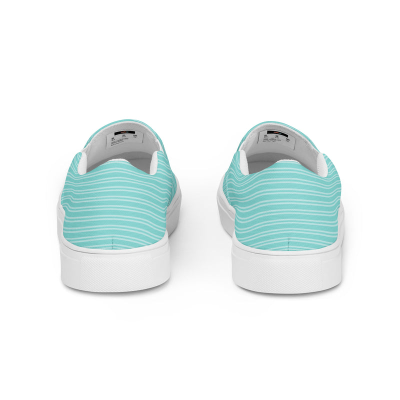 Aqua Pinstripe Slip-On #74 - Angled View | HA!LO Canvas Sneakers