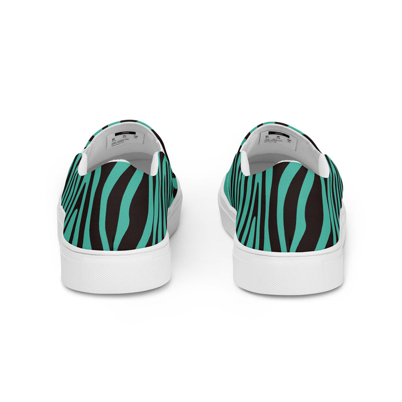 Teal Zebra Slip-On #83 - Angled View | HA!LO Canvas Sneakers