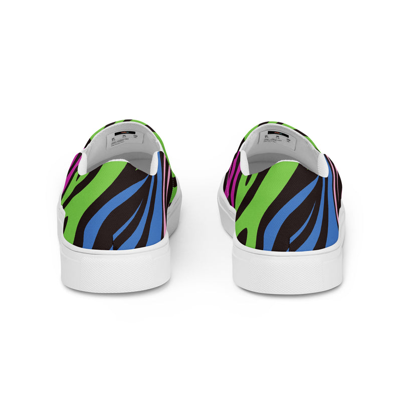 Green Zebra Slip-On #85 - Angled View | HA!LO Canvas Sneakers