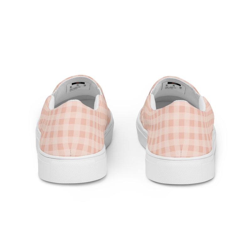 Blush Gingham Slip-On #95 - Angled View | HA!LO Canvas Sneakers