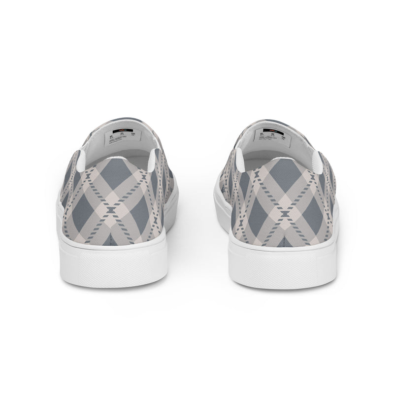 Gray Plaid Slip-On #98 - Angled View | HA!LO Canvas Sneakers