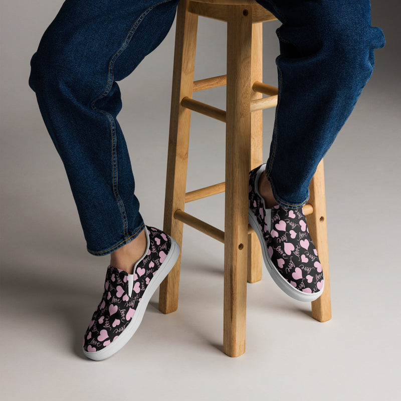 Pink Heart Dark Slip-On #65 - Opposite Side | HA!LO Canvas Sneakers