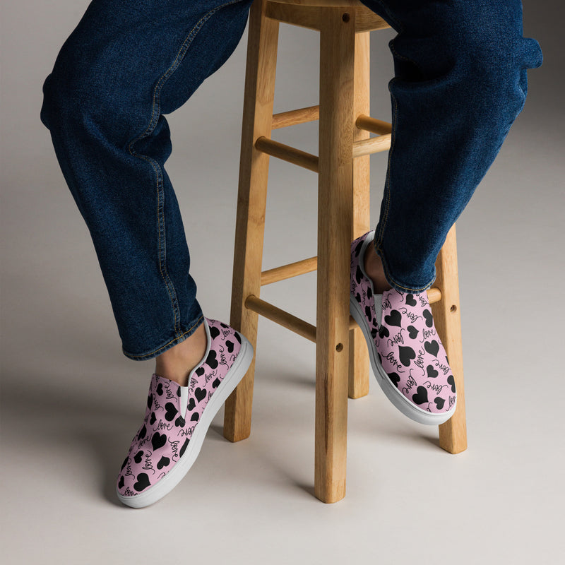 Pink Heart Scatter Slip-On #67 - Opposite Side | HA!LO Canvas Sneakers