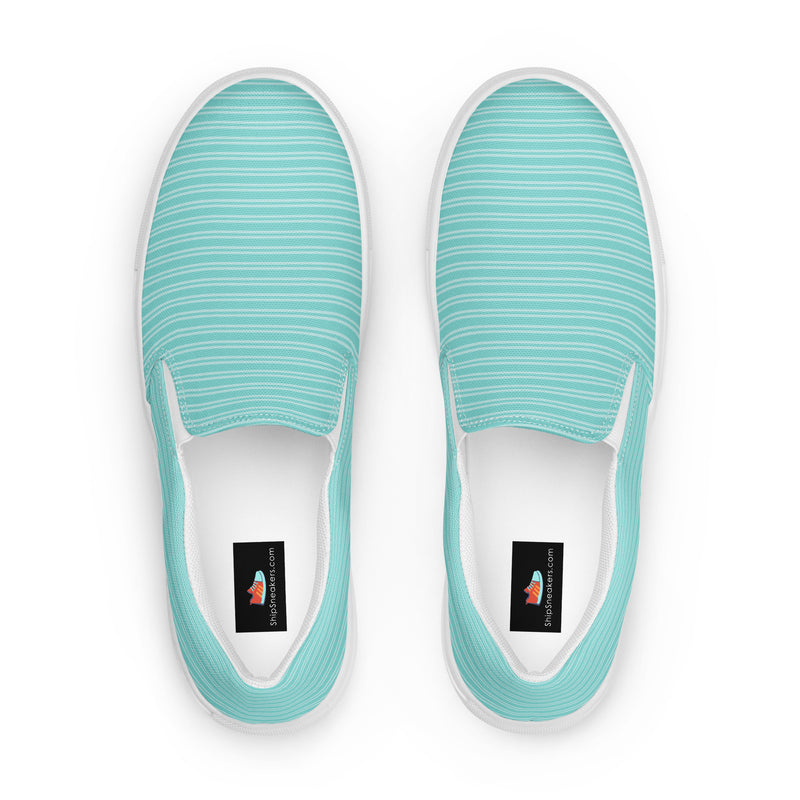Aqua Pinstripe Slip-On #74 - Sole Detail | HA!LO Canvas Sneakers
