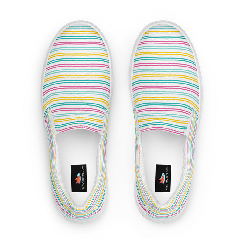Pastel Rainbow Stripe Slip-On #77 - Sole Detail | HA!LO Canvas Sneakers