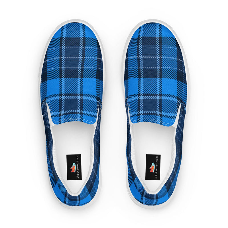 Royal Blue Plaid Slip-On #88 - Sole Detail | HA!LO Canvas Sneakers