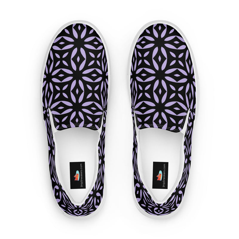 Navy Floral Burst Slip-On #103 - Front View | HA!LO Canvas Sneakers