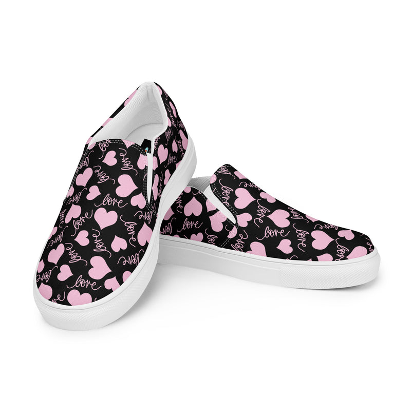 Pink Heart Dark Slip-On #65 - Top Down View | HA!LO Canvas Sneakers