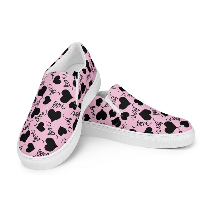 Pink Heart Scatter Slip-On #67 - Top Down View | HA!LO Canvas Sneakers