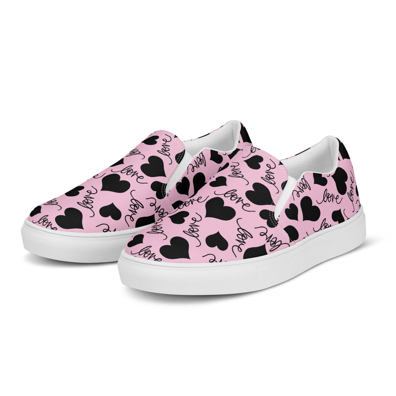 Pink Heart Scatter Slip-On #67 - Back View | HA!LO Canvas Sneakers